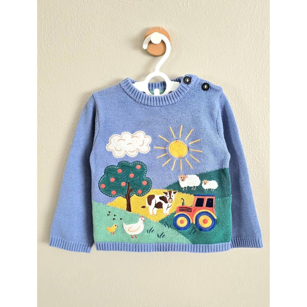 GUC+ JoJo Maman Bébé Blue Tractor Appliqué Scene Jumper, 2/3